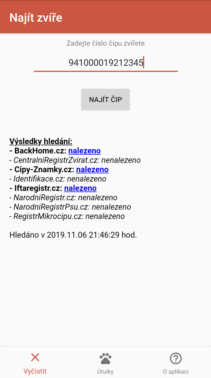 Aplikace www.NajitZvire.cz