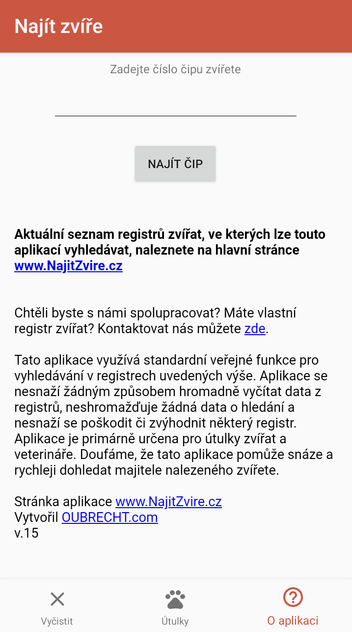 Aplikace www.NajitZvire.cz